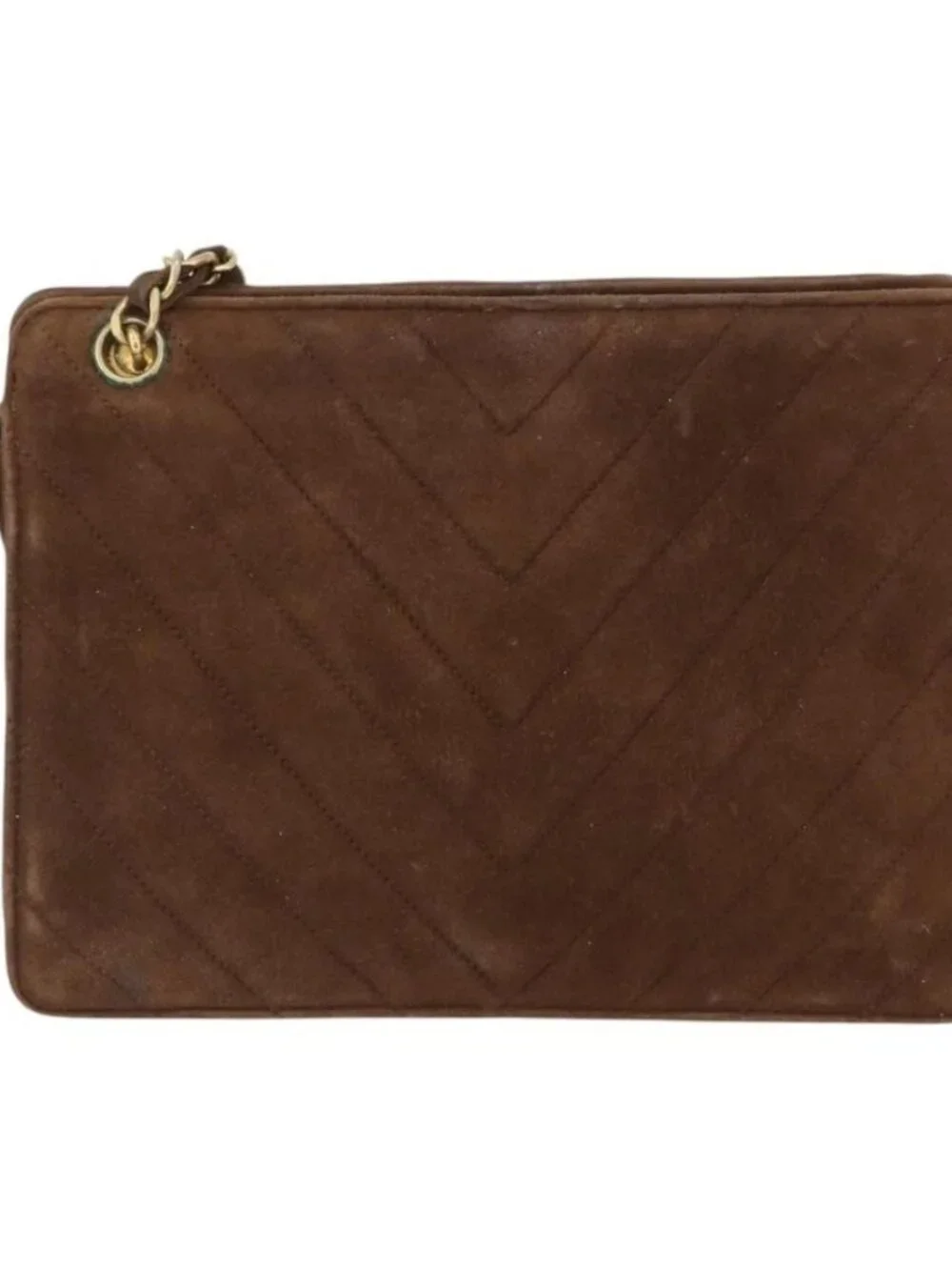 CHANEL V Stitched Chain Shoulder Bag Suede Brown Gold CC Auth 173313V